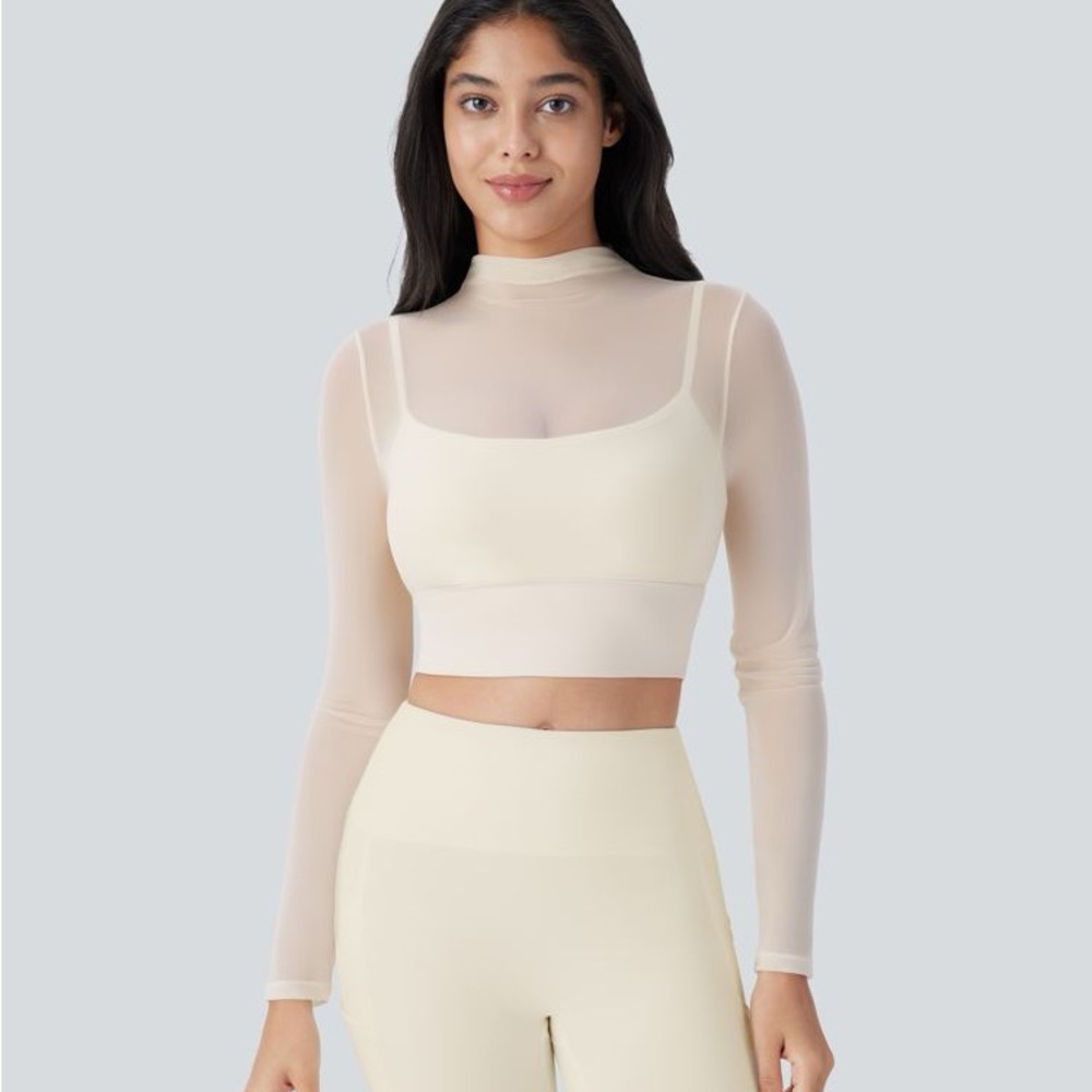 NWT HALARA Mesh Long Sleeve 2-in-1 Cropped Yoga Sports Top